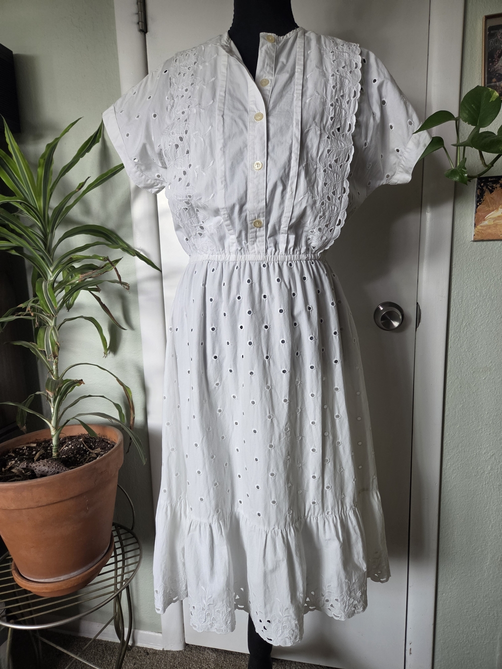 White Eyelet Cotton Midi Dress
